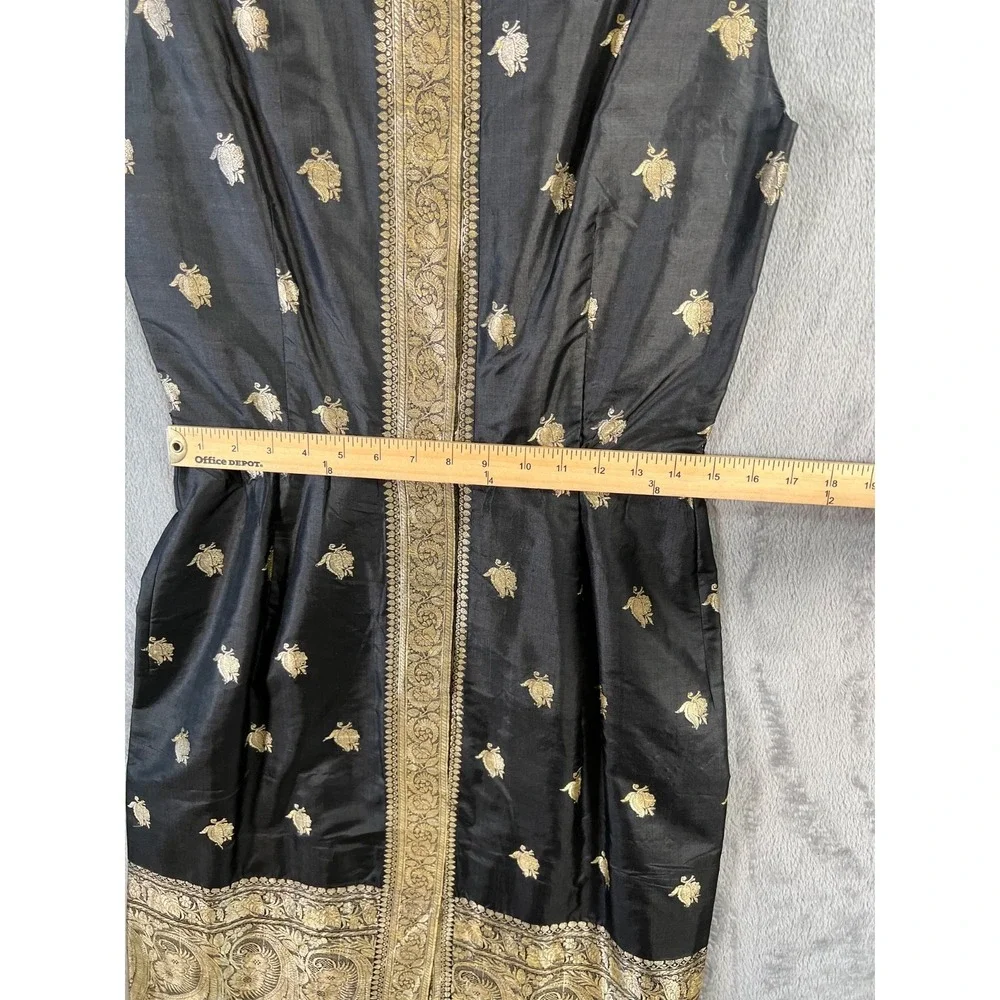 Vintage 60s Cocktail Sheath Dress Size 10 Black Gold Silk Brocade Handmade* - Picture 6 of 12